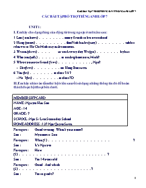 Bài tập bổ trợ Tiếng anh khối 7